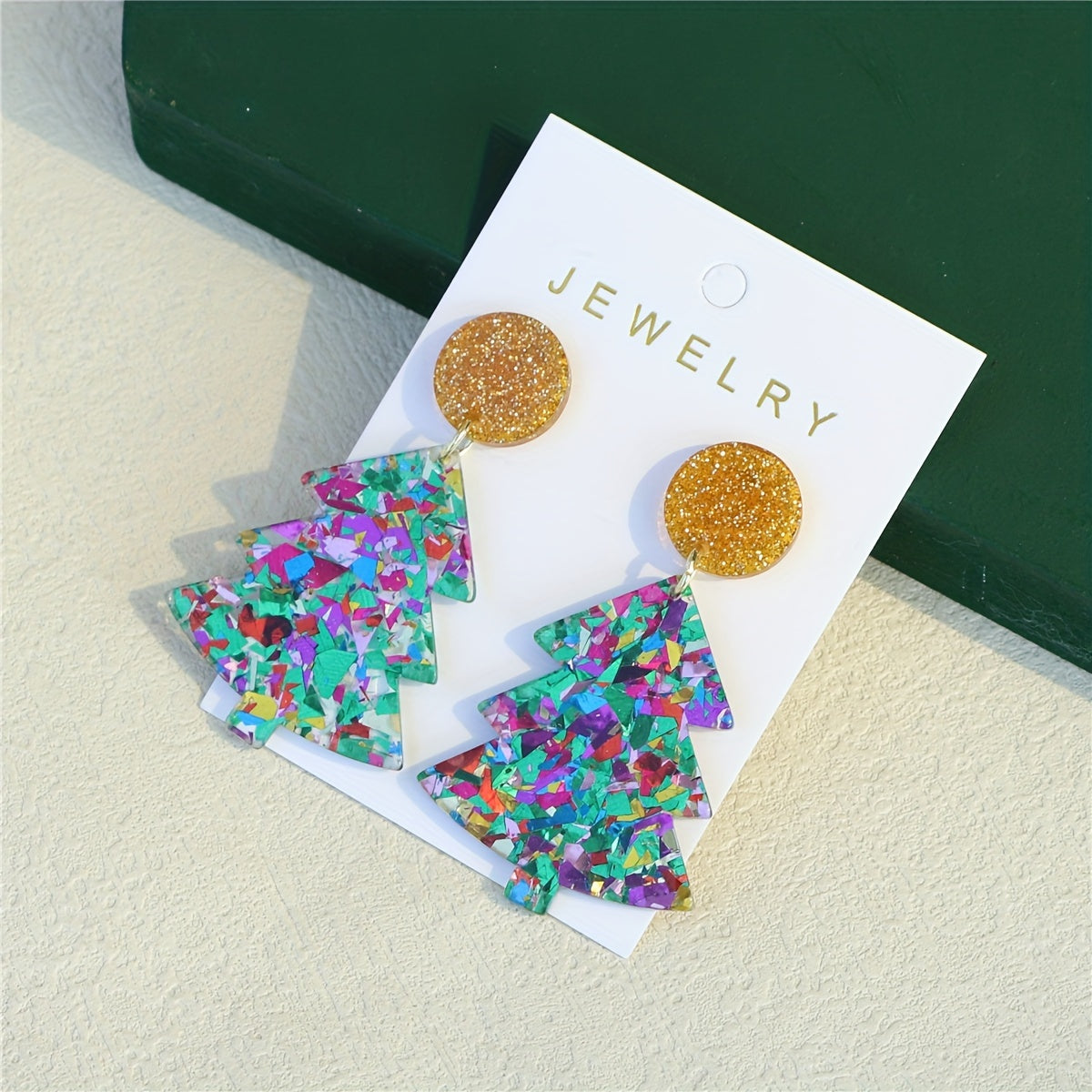 Christmas Tree Colorful Sequins Decor Dangle Earrings Cute Cartoon Style Acrylic Jewelry Classic Christmas Eve Gift