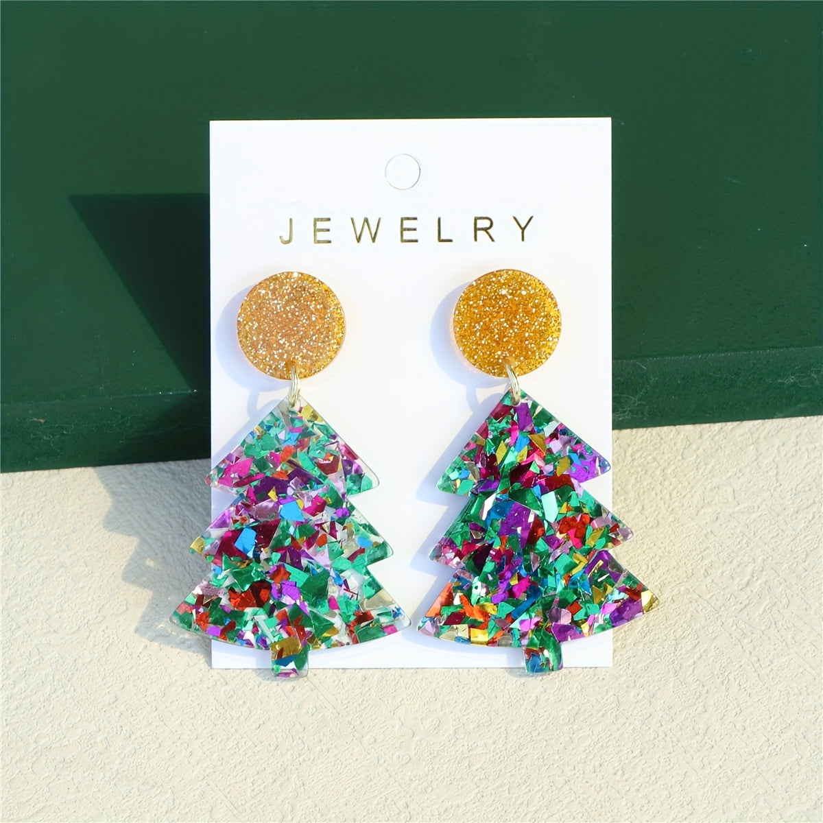 Christmas Tree Colorful Sequins Decor Dangle Earrings Cute Cartoon Style Acrylic Jewelry Classic Christmas Eve Gift