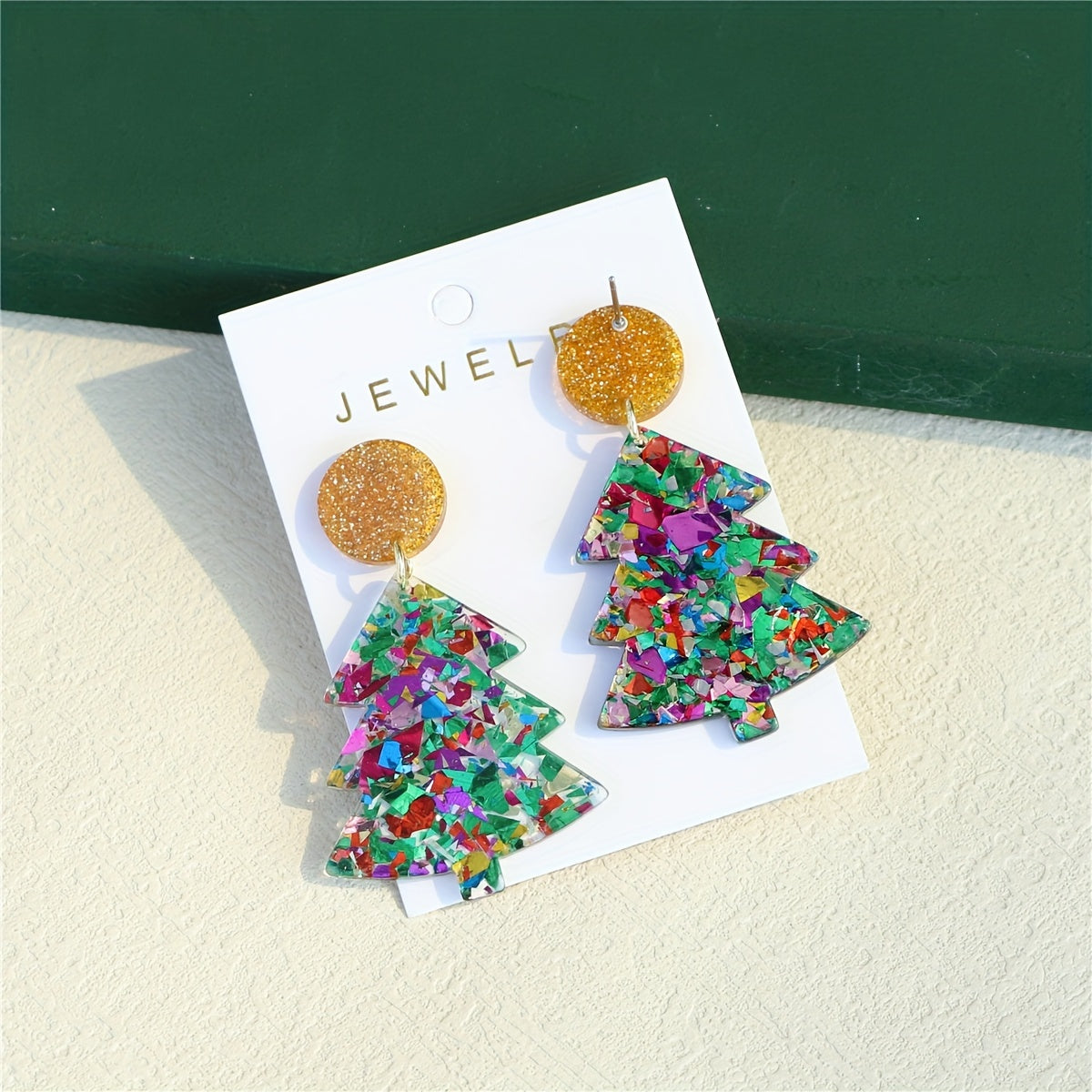 Christmas Tree Colorful Sequins Decor Dangle Earrings Cute Cartoon Style Acrylic Jewelry Classic Christmas Eve Gift