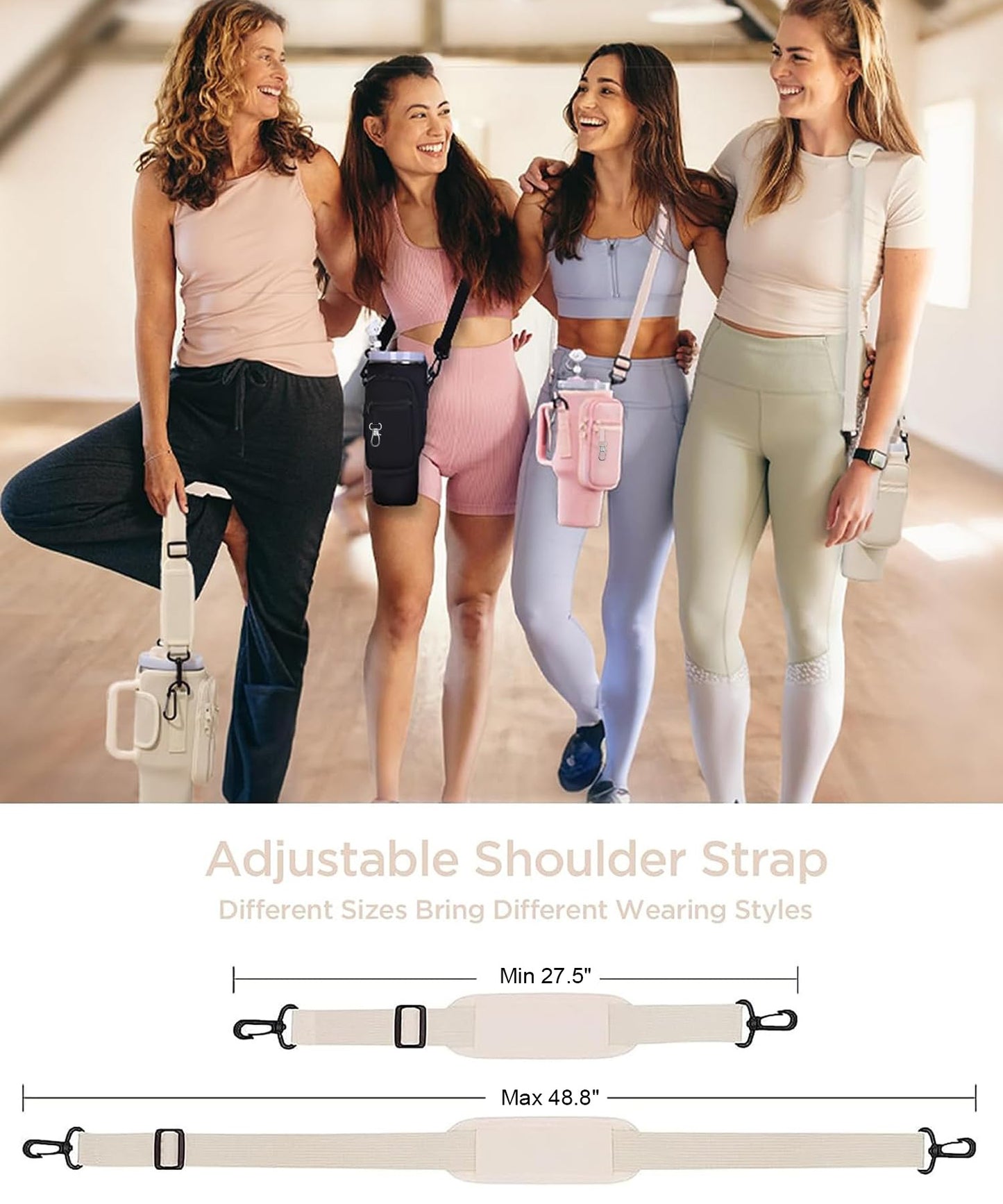 Water Bottle Carrier Bag With Phone Pocket For Tumbler Neoprene Water Bottle Holder Pouch With Adjustable Strap Bollus With Straw Cover & Carabiner For Cup Accessories Drinkware Mug