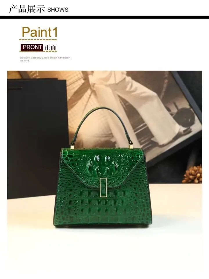 Crocodile Pattern Women's Bag Genuine Leather Crossbody Handbags High Quality Women's Small Square Bag Boston Bag Shoulder Bags