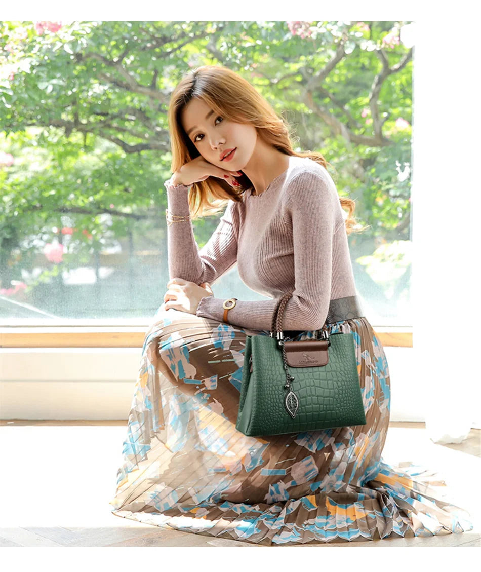 Crocodile Print Women Handbags and Purse Casual Tote Bags Top Handle Bags Large Capacity Patent Leather Crossbody Bags