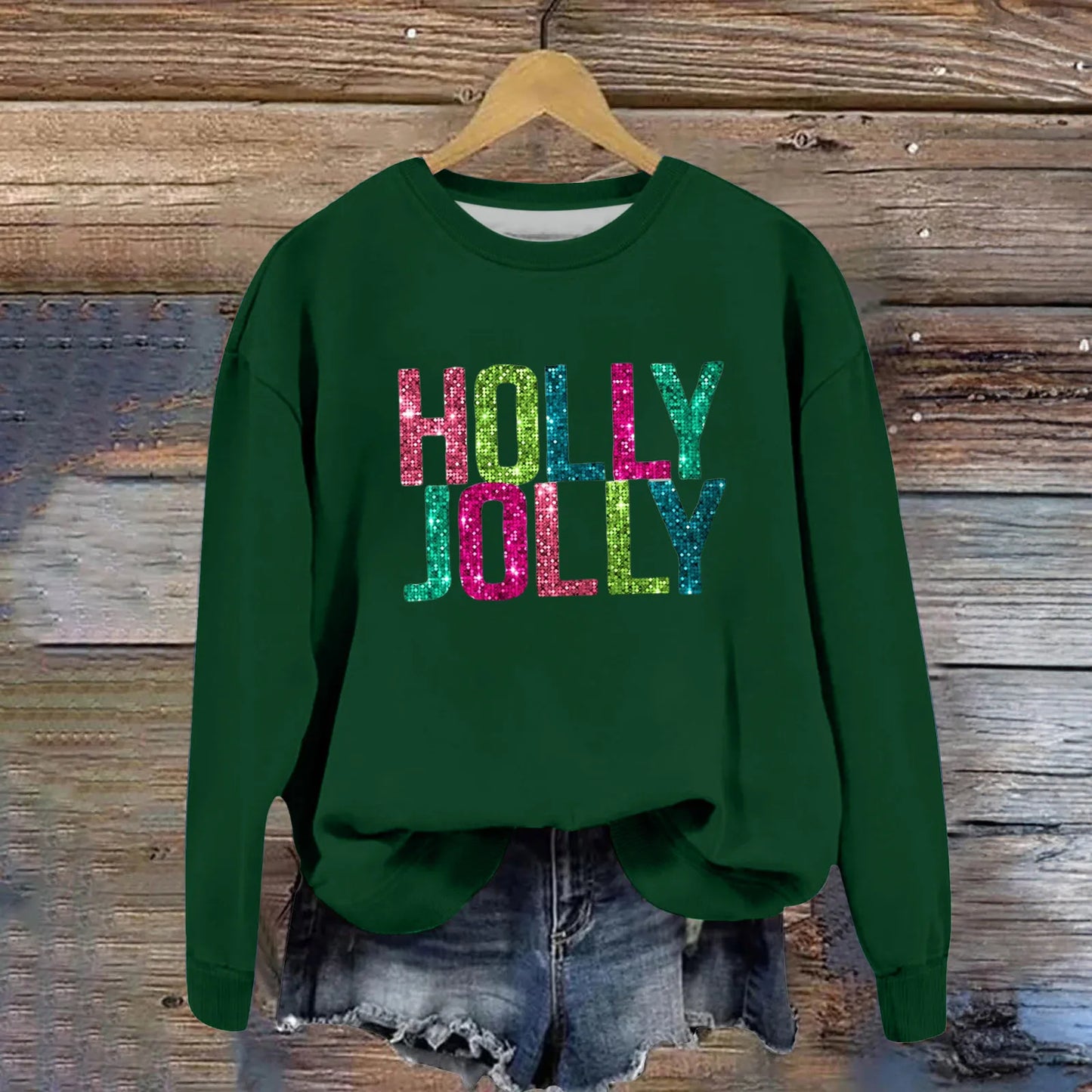 Christmas Casual Long Sleeves Y2k Hoodies Trend Holly Jolly Women'S Sweatshirts Colourful Letters Graphic Oversize Sports Suit