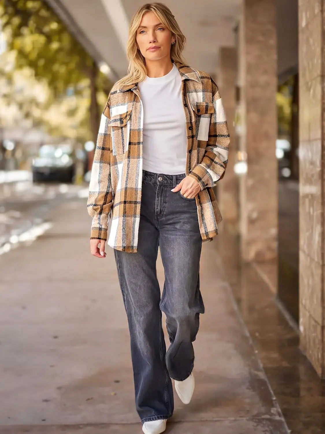 Womens Fall Outfits Fashion Clothes Shackets Flannel Plaid Button Down Long Sleeve Shirts Jackets 2024