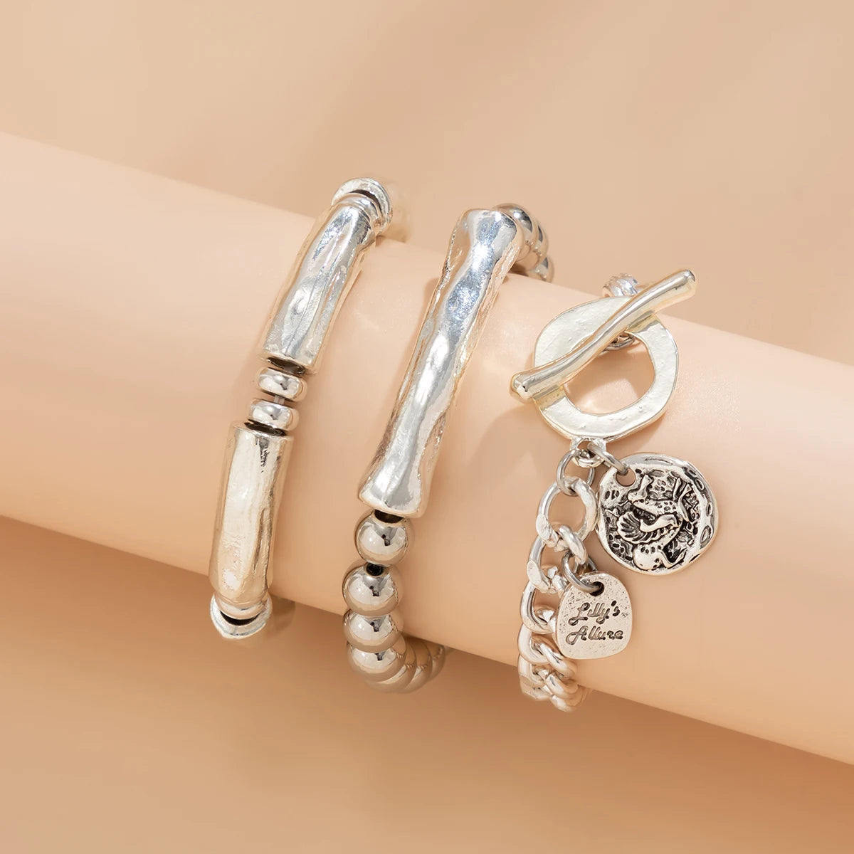 Ingemark 4Pcs/Set Vintage OT Buckle Coin Pendant Bracelet for Women on Hand Goth Open Charm Bangles Couple Friends Jewelry Gift