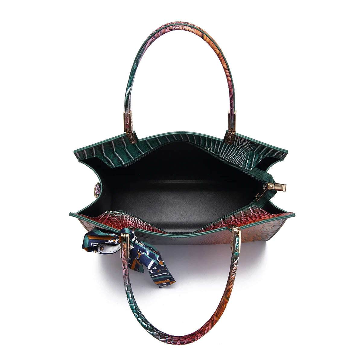 Elegant 3-Piece Crocodile Pattern Bag Set: Versatile Tote, Secure Crossbody & Chic Wristlet - Gradient Style for Every Occasion