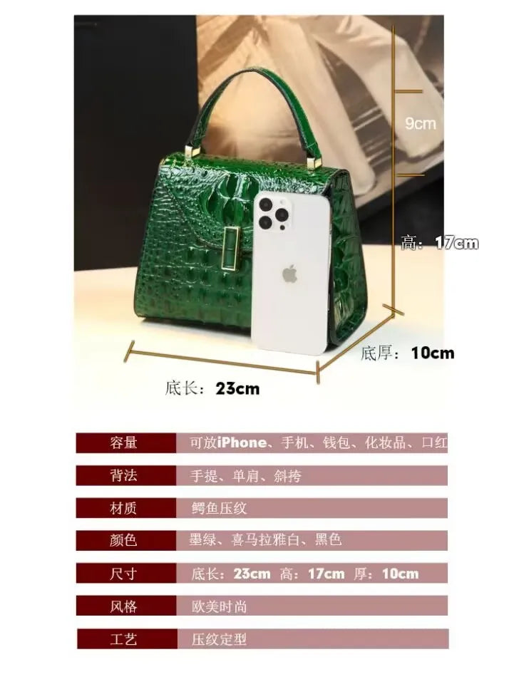 Crocodile Pattern Women's Bag Genuine Leather Crossbody Handbags High Quality Women's Small Square Bag Boston Bag Shoulder Bags