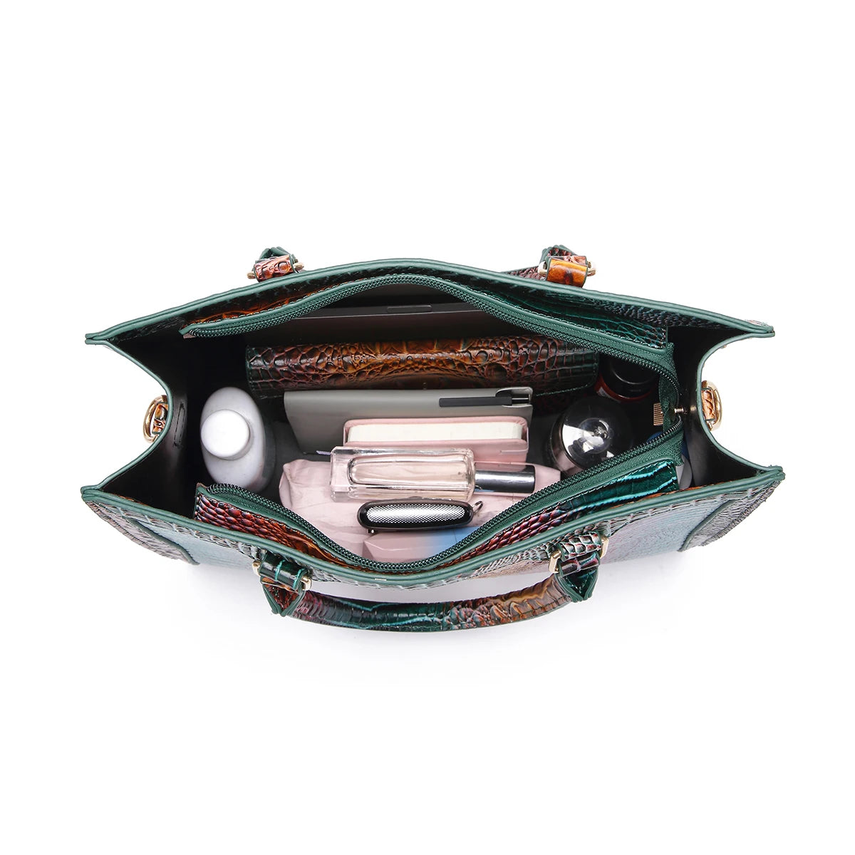 Modern Urban StyleTrendy Crocodile Embossed Leather Set - Luxury Handbag, Versatile Envelope Clutch, and Multi-functional Card H