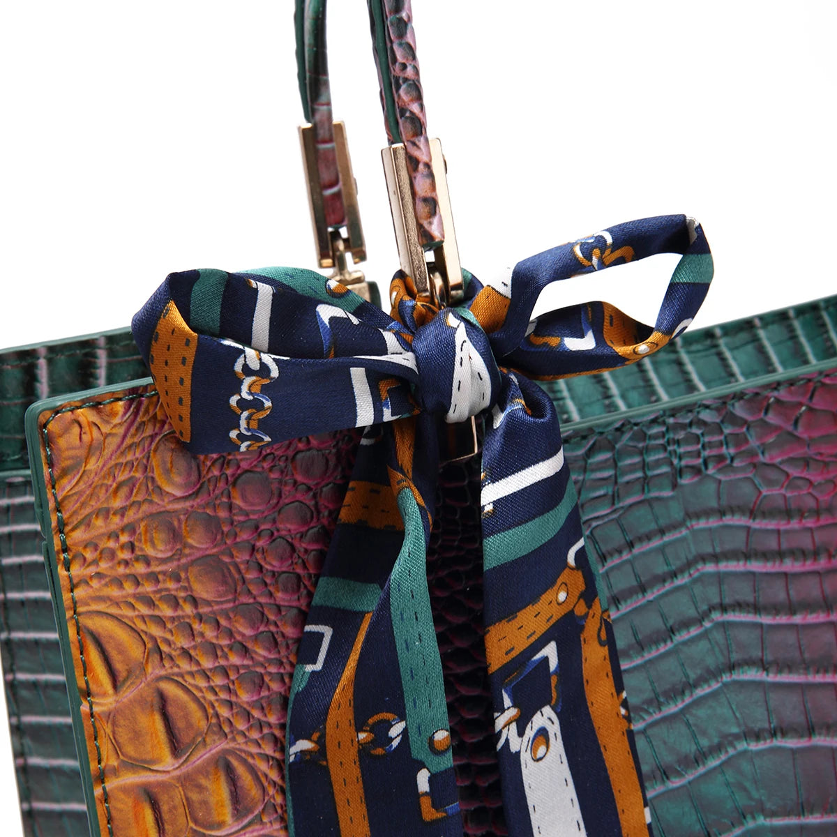 Elegant 3-Piece Crocodile Pattern Bag Set: Versatile Tote, Secure Crossbody & Chic Wristlet - Gradient Style for Every Occasion