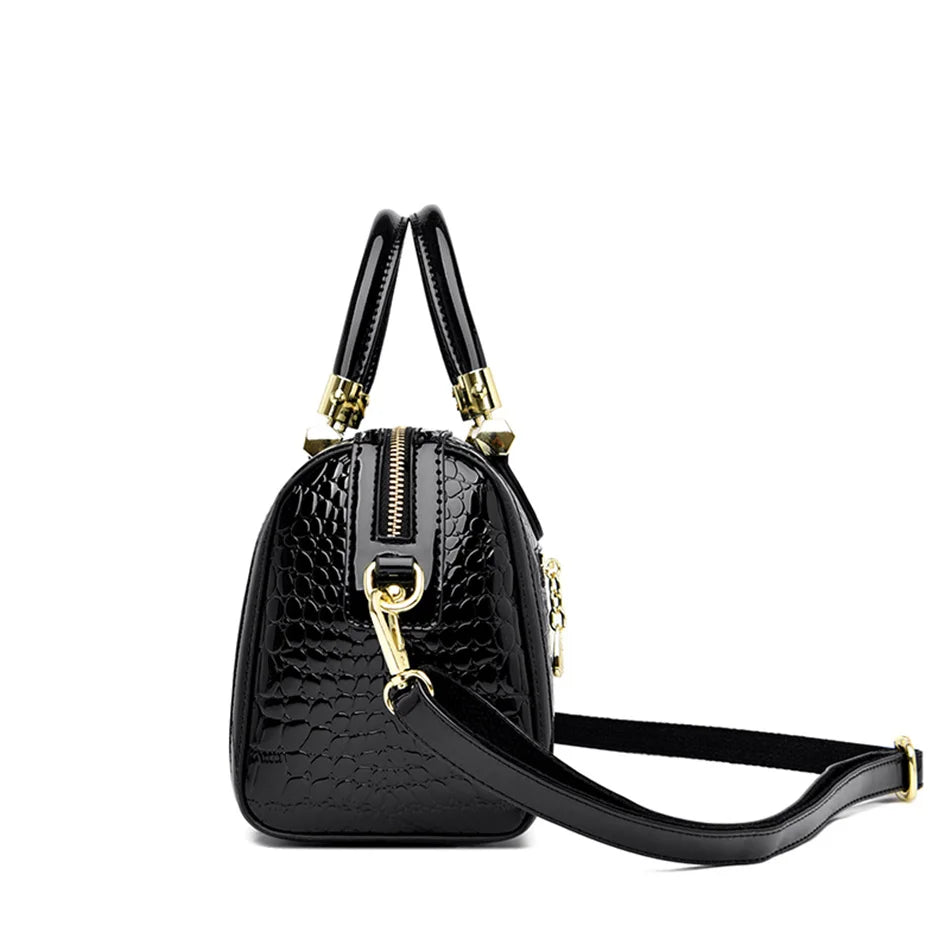 Crocodile Print Women Handbags and Purse Casual Tote Bags Top Handle Bags Large Capacity Patent Leather Crossbody Bags