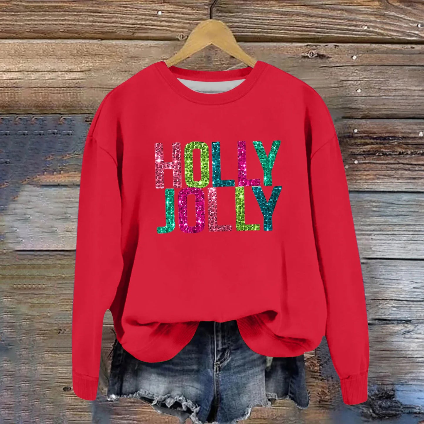 Christmas Casual Long Sleeves Y2k Hoodies Trend Holly Jolly Women'S Sweatshirts Colourful Letters Graphic Oversize Sports Suit