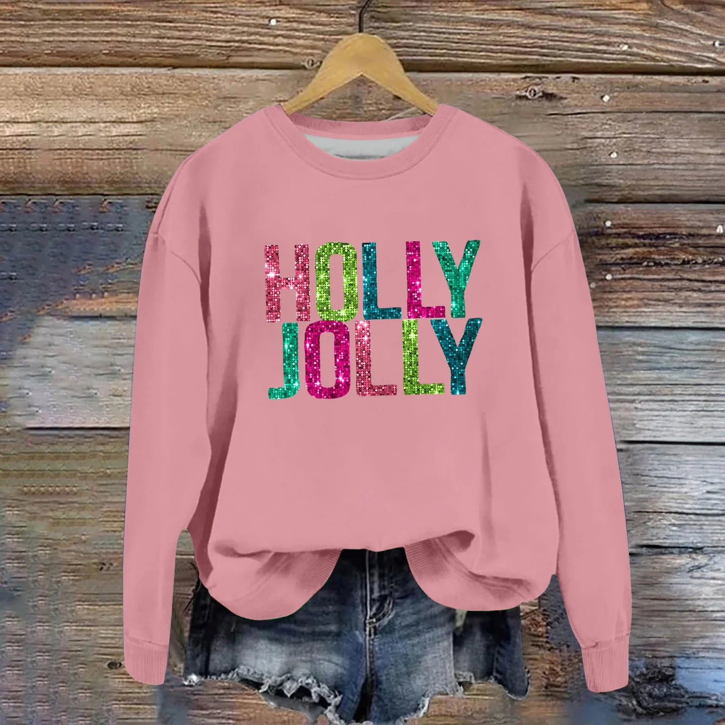 Christmas Casual Long Sleeves Y2k Hoodies Trend Holly Jolly Women'S Sweatshirts Colourful Letters Graphic Oversize Sports Suit