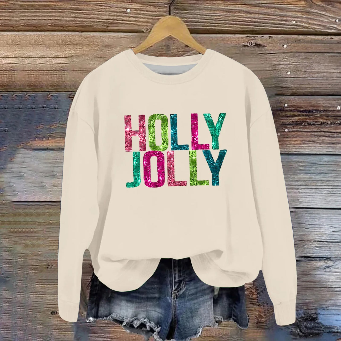 Christmas Casual Long Sleeves Y2k Hoodies Trend Holly Jolly Women'S Sweatshirts Colourful Letters Graphic Oversize Sports Suit