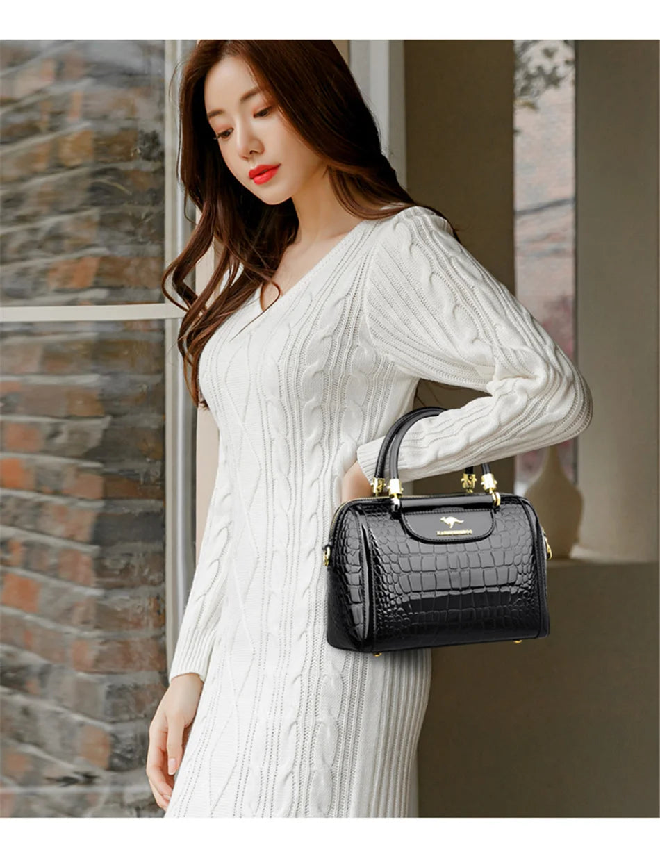 Crocodile Print Women Handbags and Purse Casual Tote Bags Top Handle Bags Large Capacity Patent Leather Crossbody Bags