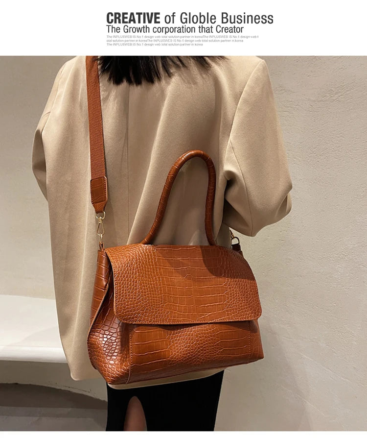 Women's Handbag Designer Crocodile Pattern Large Capacity Shoulder Bag 2022 Casual Pu Leather Messenger Bag