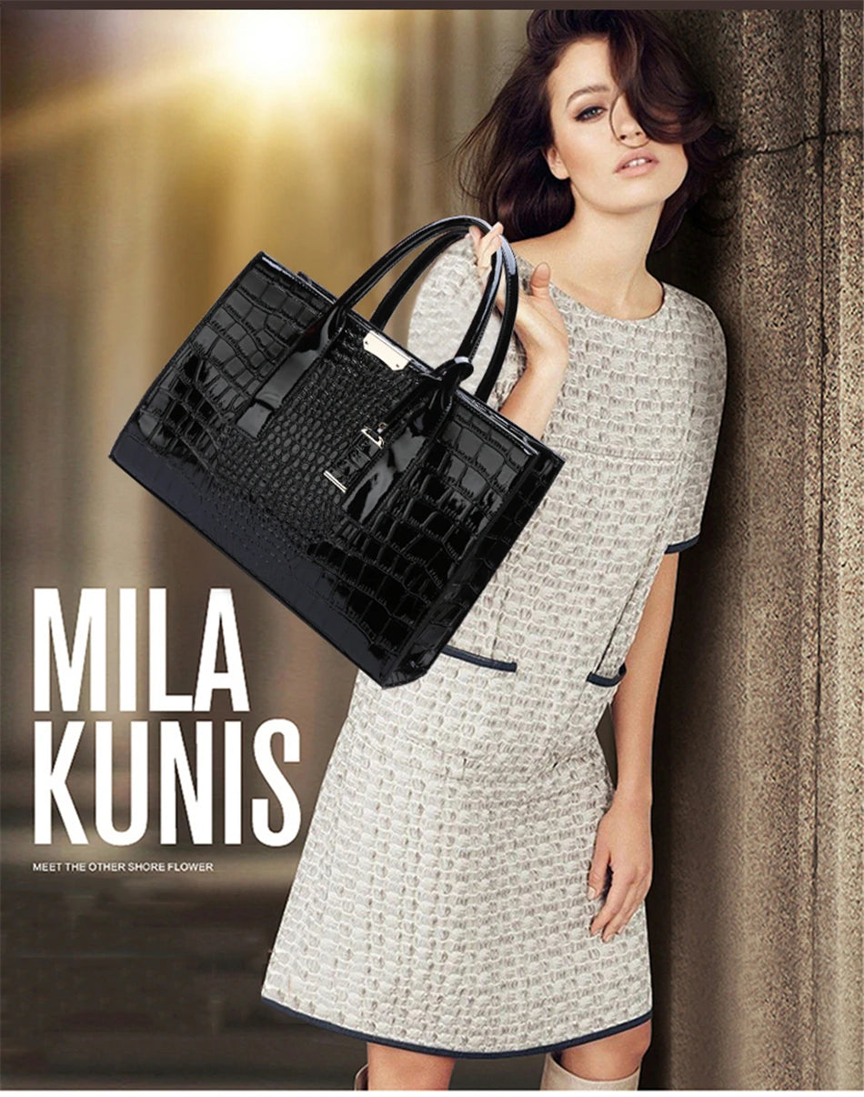 Crocodile Print Women Handbags and Purse Casual Tote Bags Top Handle Bags Large Capacity Patent Leather Crossbody Bags