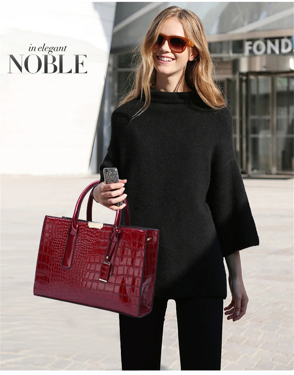 Crocodile Print Women Handbags and Purse Casual Tote Bags Top Handle Bags Large Capacity Patent Leather Crossbody Bags