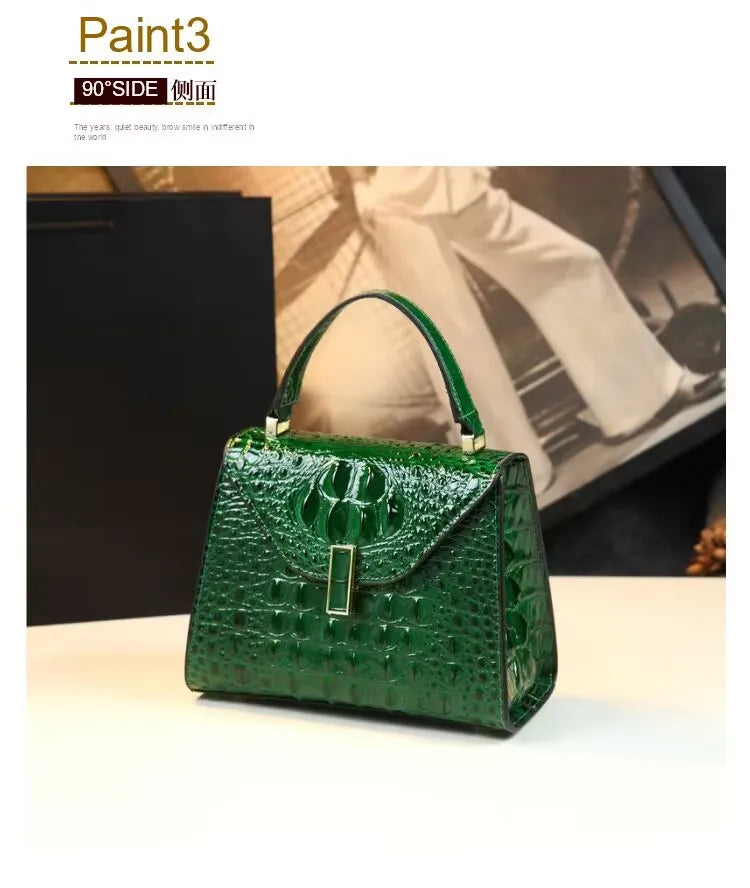 Crocodile Pattern Women's Bag Genuine Leather Crossbody Handbags High Quality Women's Small Square Bag Boston Bag Shoulder Bags
