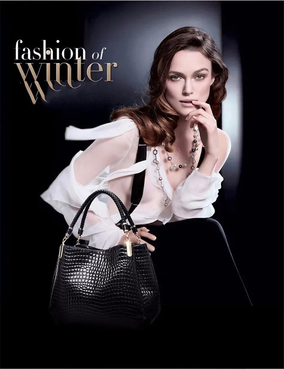 Crocodile Print Women Handbags and Purse Casual Tote Bags Top Handle Bags Large Capacity Patent Leather Crossbody Bags