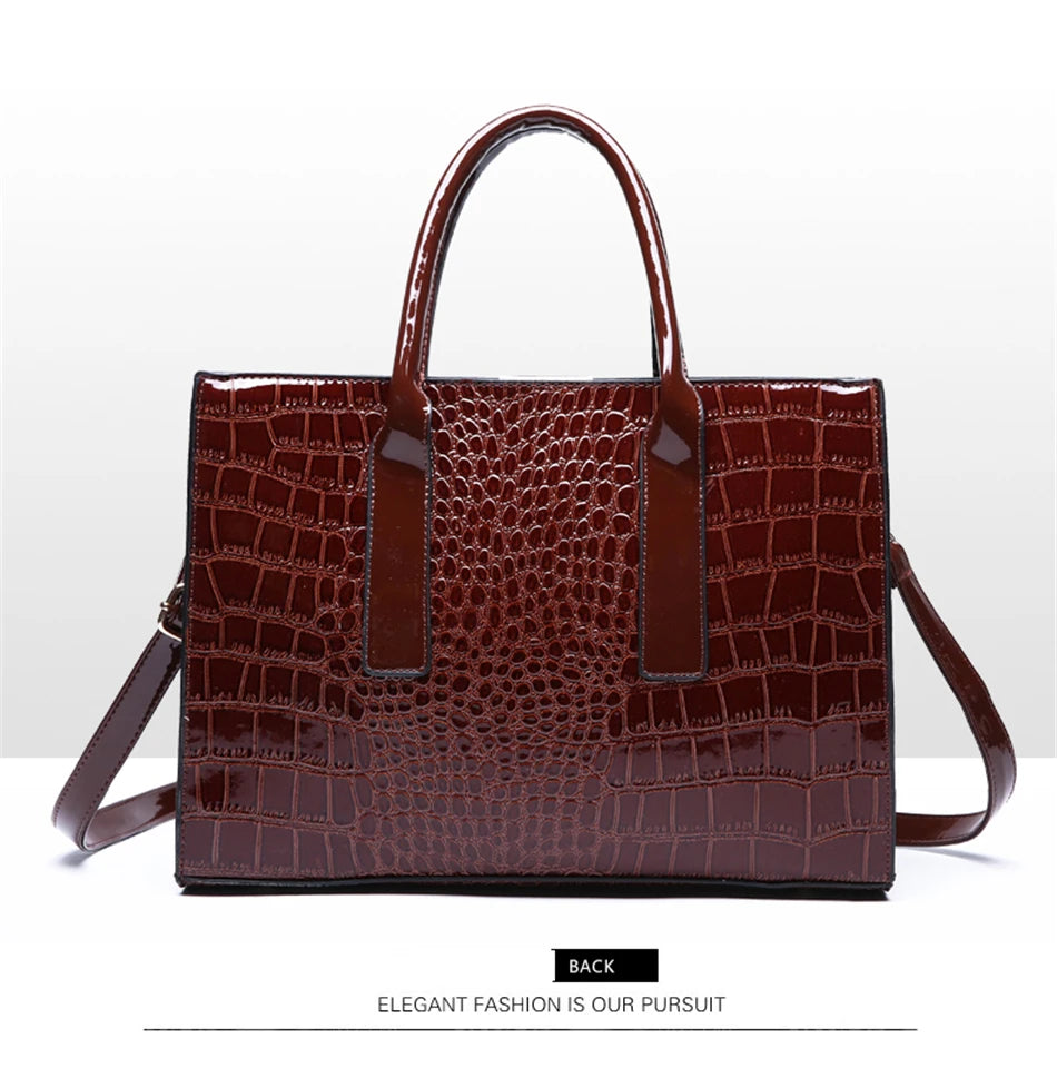 Crocodile Print Women Handbags and Purse Casual Tote Bags Top Handle Bags Large Capacity Patent Leather Crossbody Bags