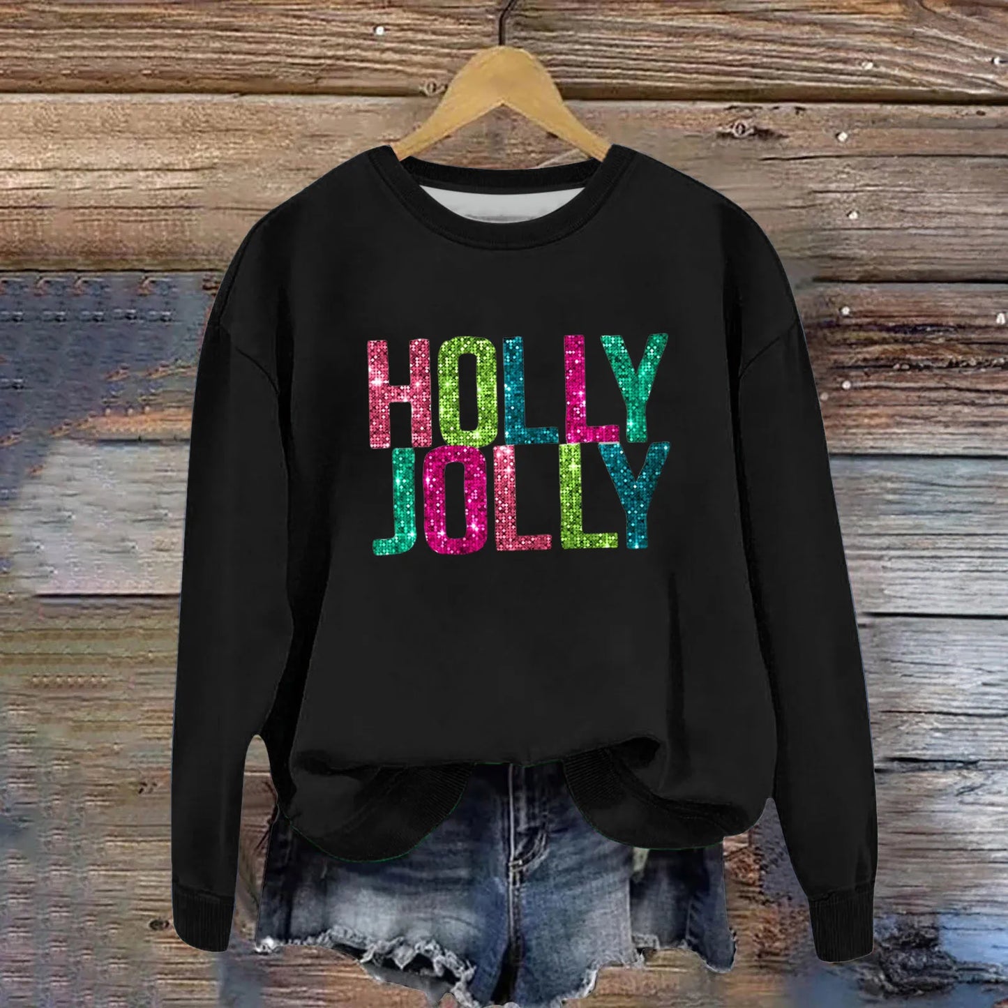 Christmas Casual Long Sleeves Y2k Hoodies Trend Holly Jolly Women'S Sweatshirts Colourful Letters Graphic Oversize Sports Suit