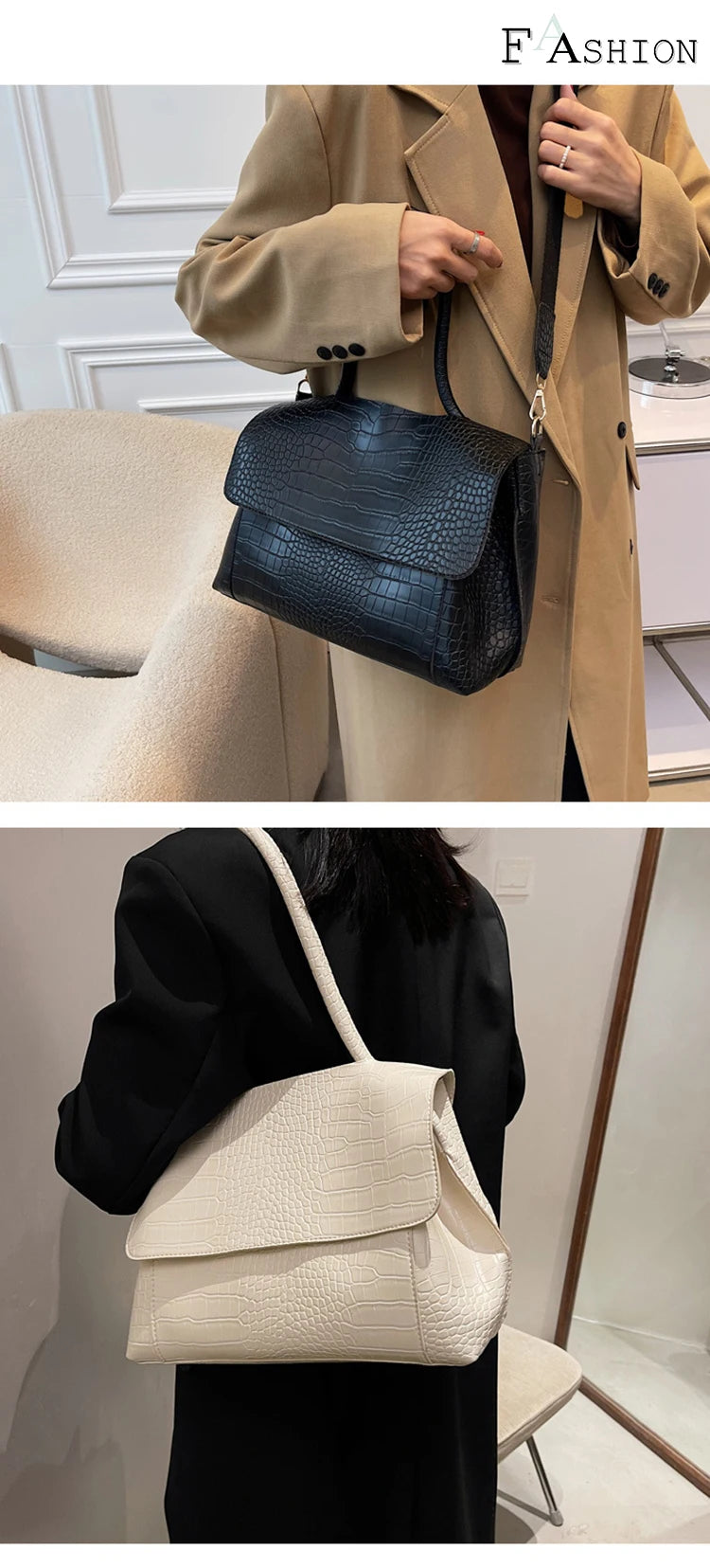 Women's Handbag Designer Crocodile Pattern Large Capacity Shoulder Bag 2022 Casual Pu Leather Messenger Bag