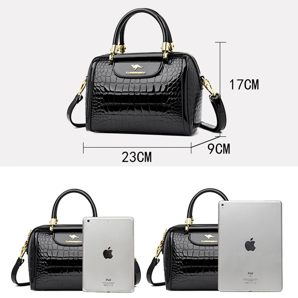 Crocodile Print Women Handbags and Purse Casual Tote Bags Top Handle Bags Large Capacity Patent Leather Crossbody Bags