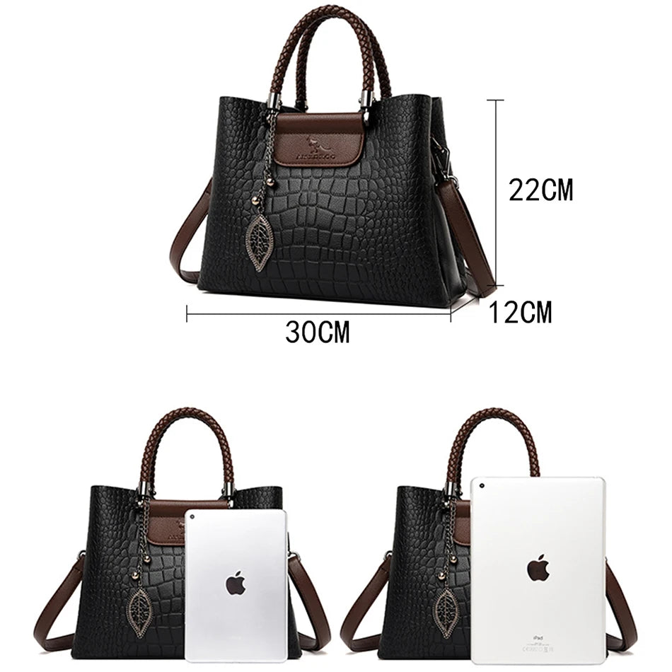 Crocodile Print Women Handbags and Purse Casual Tote Bags Top Handle Bags Large Capacity Patent Leather Crossbody Bags