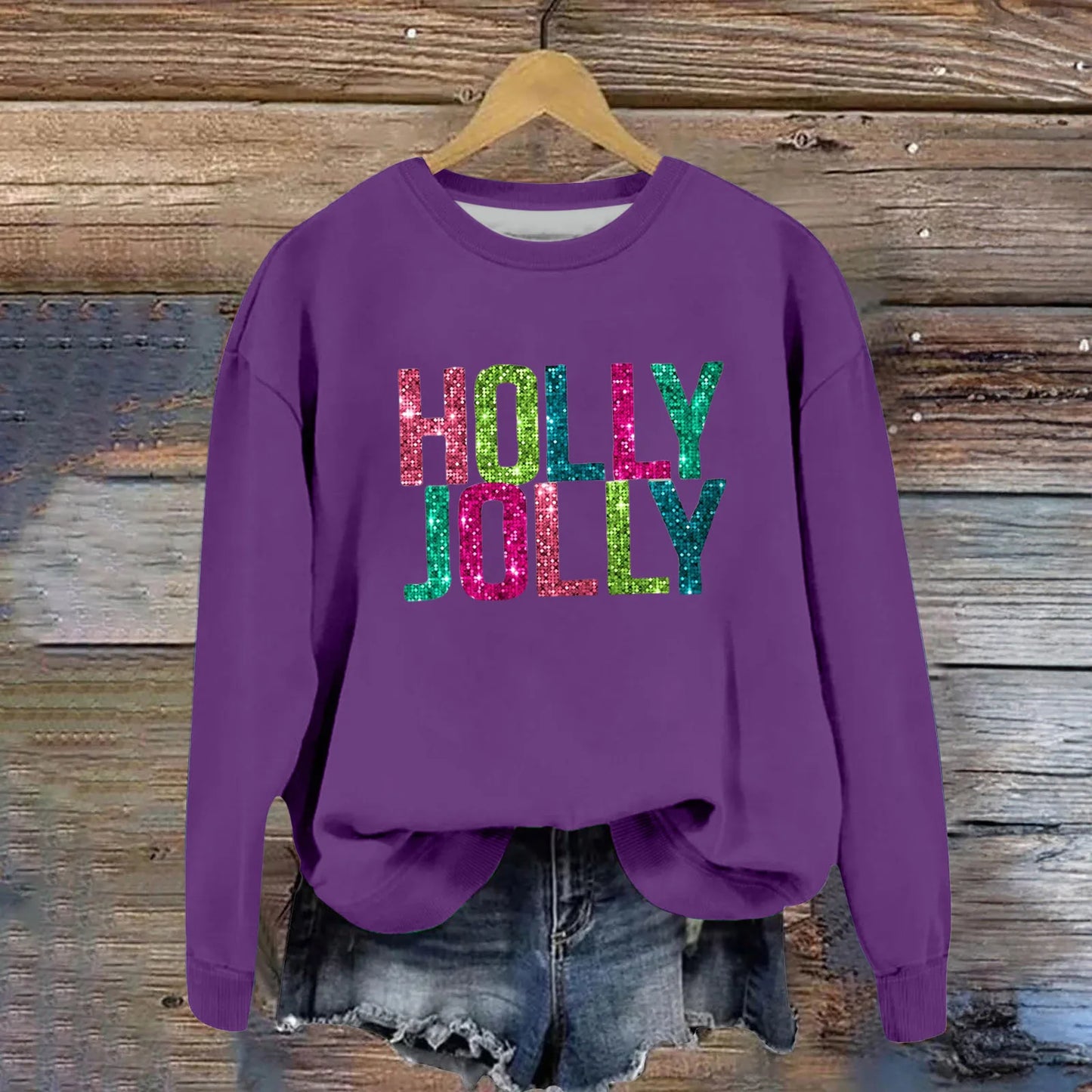 Christmas Casual Long Sleeves Y2k Hoodies Trend Holly Jolly Women'S Sweatshirts Colourful Letters Graphic Oversize Sports Suit