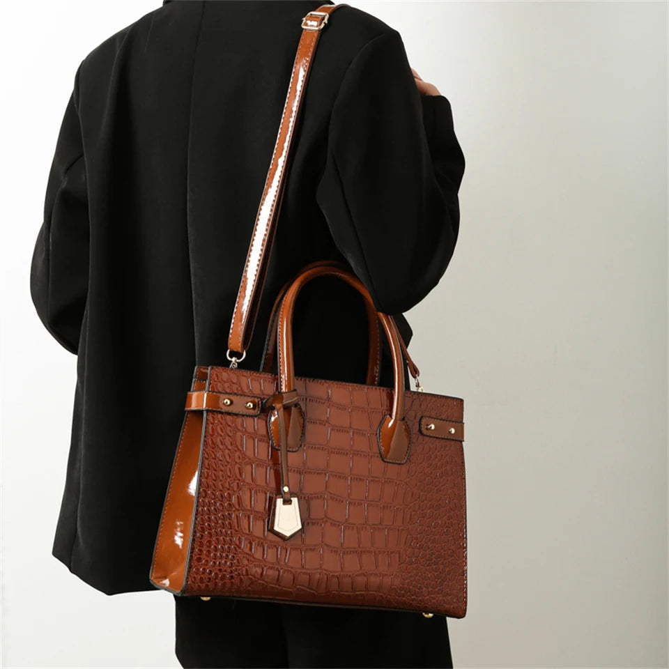 Pantent Leather Women Messenger Bags Crocodile Female Crossbody Shoulder Hand bags For Women 2024 High Quality Ladies Handbags