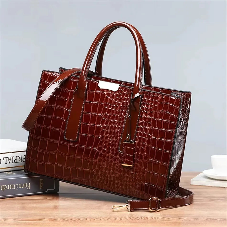 Crocodile Print Women Handbags and Purse Casual Tote Bags Top Handle Bags Large Capacity Patent Leather Crossbody Bags