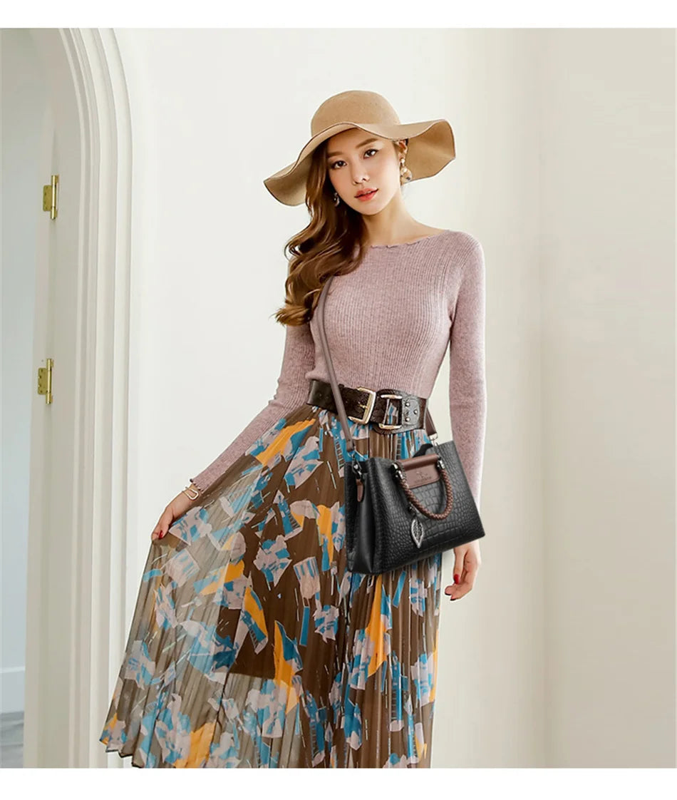 Crocodile Print Women Handbags and Purse Casual Tote Bags Top Handle Bags Large Capacity Patent Leather Crossbody Bags
