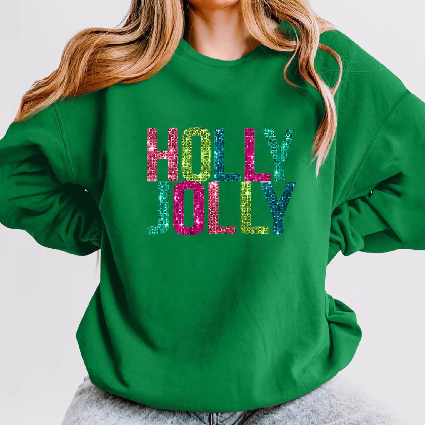 Christmas Casual Long Sleeves Y2k Hoodies Trend Holly Jolly Women'S Sweatshirts Colourful Letters Graphic Oversize Sports Suit