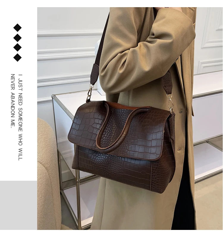Women's Handbag Designer Crocodile Pattern Large Capacity Shoulder Bag 2022 Casual Pu Leather Messenger Bag