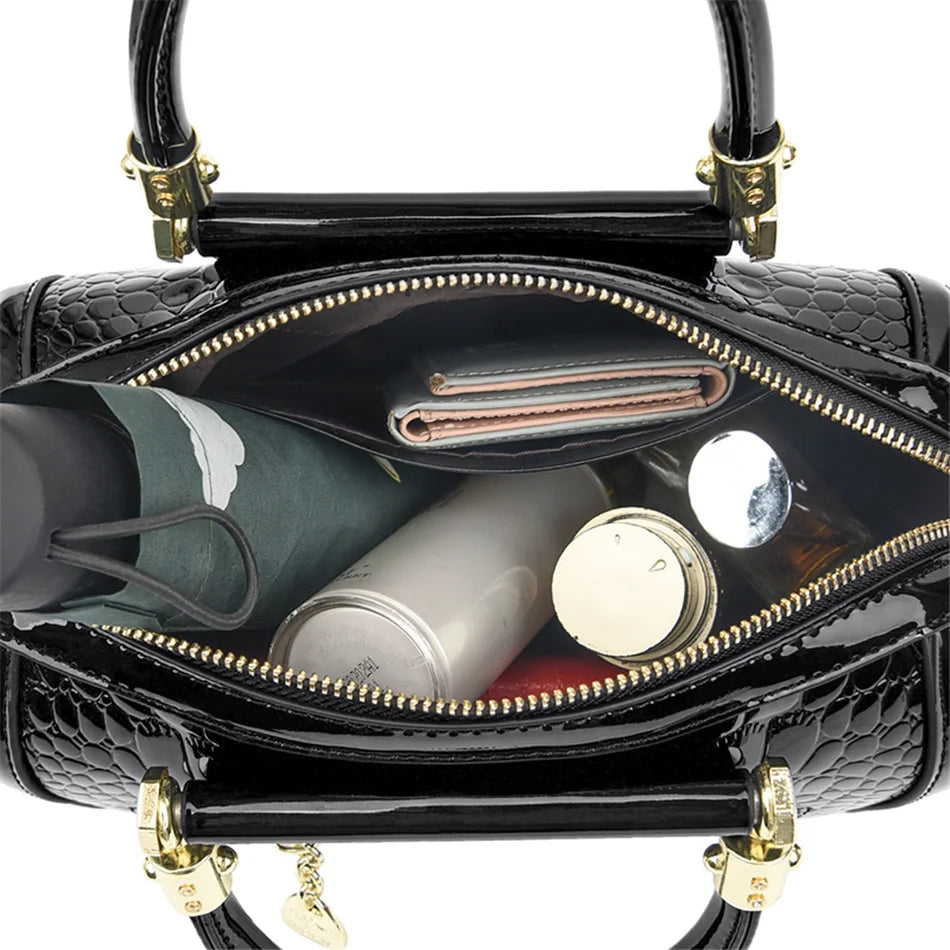 Crocodile Print Women Handbags and Purse Casual Tote Bags Top Handle Bags Large Capacity Patent Leather Crossbody Bags