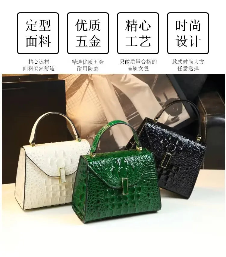 Crocodile Pattern Women's Bag Genuine Leather Crossbody Handbags High Quality Women's Small Square Bag Boston Bag Shoulder Bags