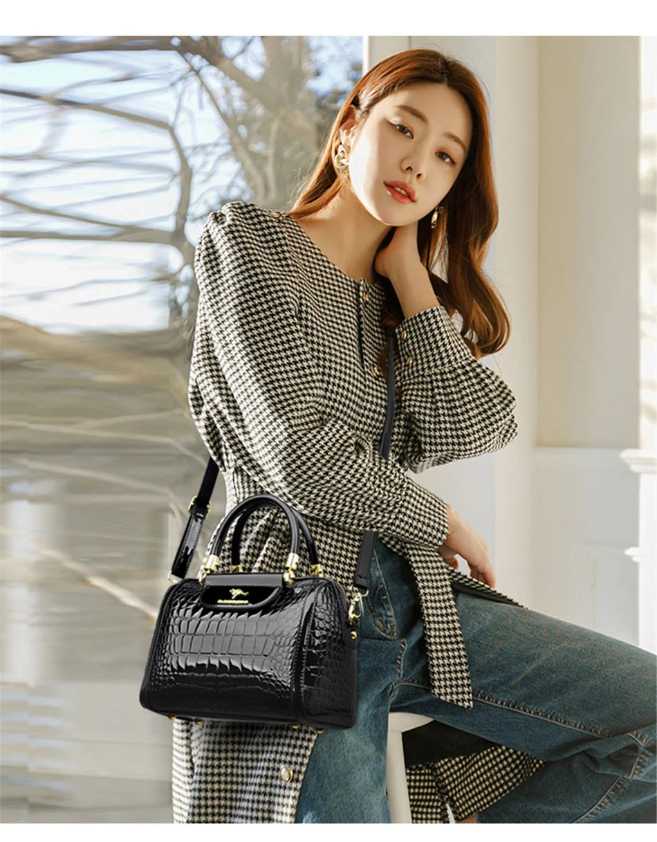 Crocodile Print Women Handbags and Purse Casual Tote Bags Top Handle Bags Large Capacity Patent Leather Crossbody Bags