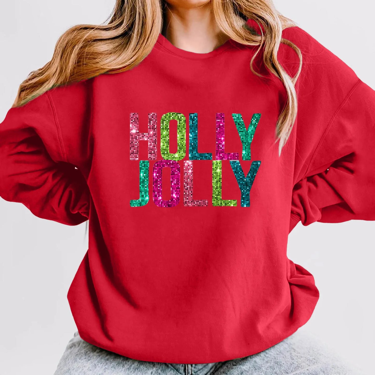 Christmas Casual Long Sleeves Y2k Hoodies Trend Holly Jolly Women'S Sweatshirts Colourful Letters Graphic Oversize Sports Suit
