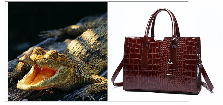 Crocodile Print Women Handbags and Purse Casual Tote Bags Top Handle Bags Large Capacity Patent Leather Crossbody Bags