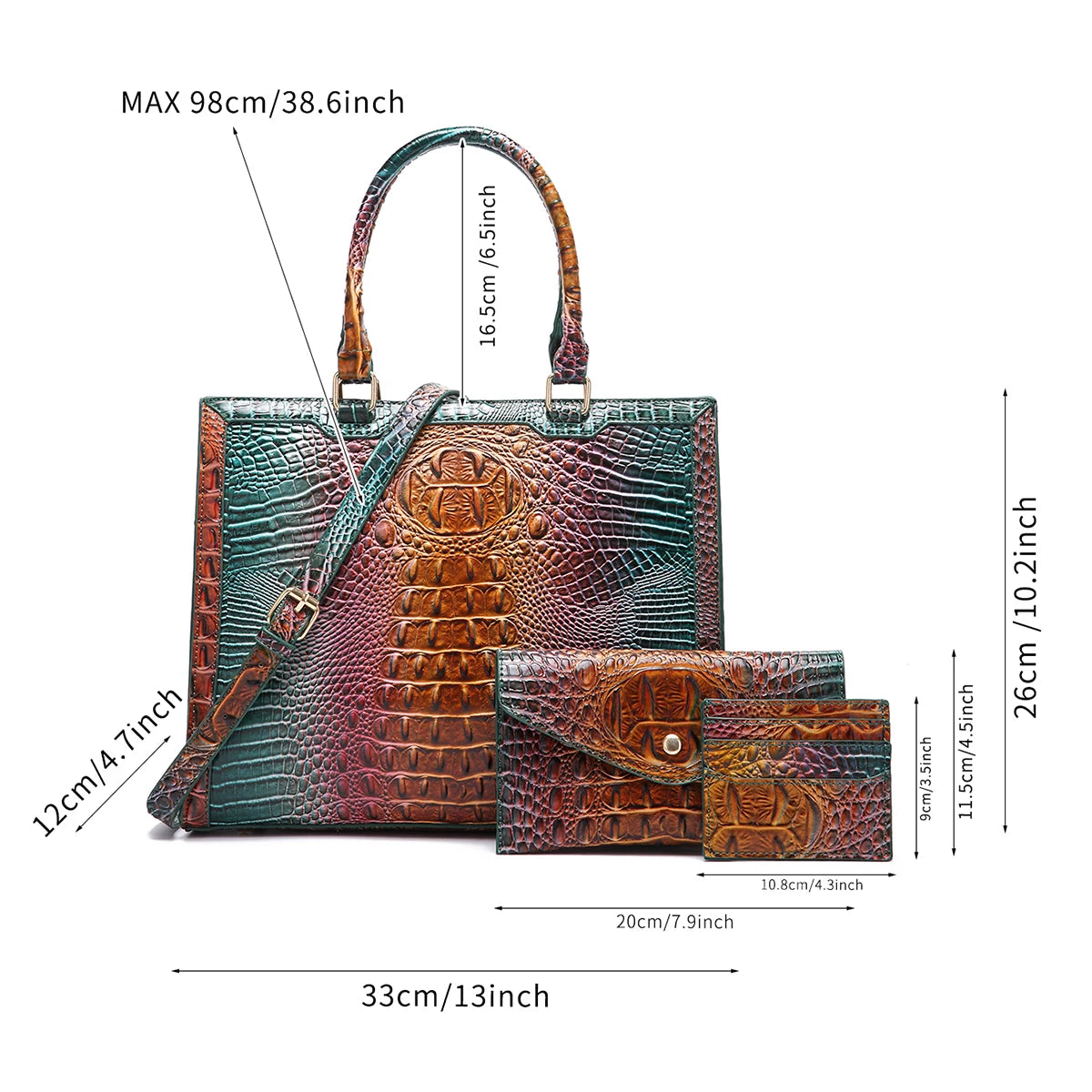 Modern Urban StyleTrendy Crocodile Embossed Leather Set - Luxury Handbag, Versatile Envelope Clutch, and Multi-functional Card H