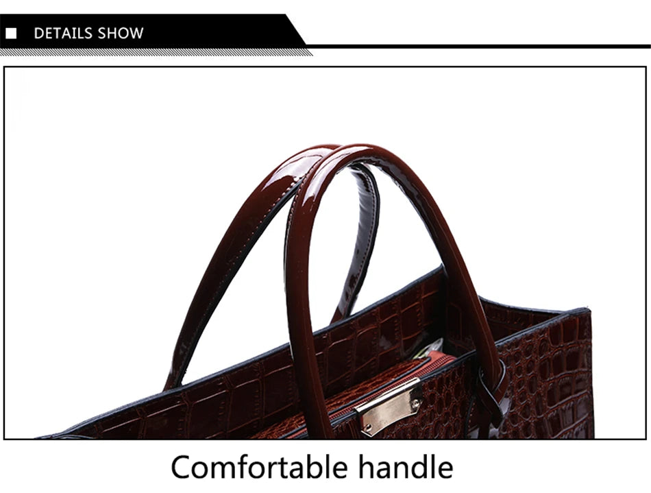 Crocodile Print Women Handbags and Purse Casual Tote Bags Top Handle Bags Large Capacity Patent Leather Crossbody Bags
