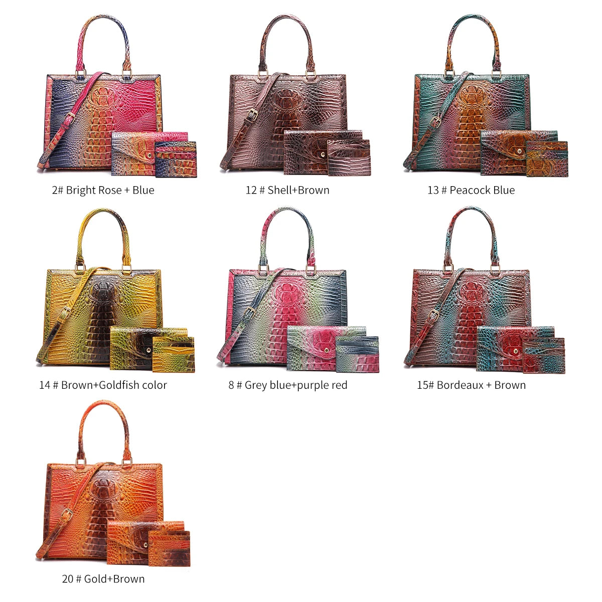 Modern Urban StyleTrendy Crocodile Embossed Leather Set - Luxury Handbag, Versatile Envelope Clutch, and Multi-functional Card H