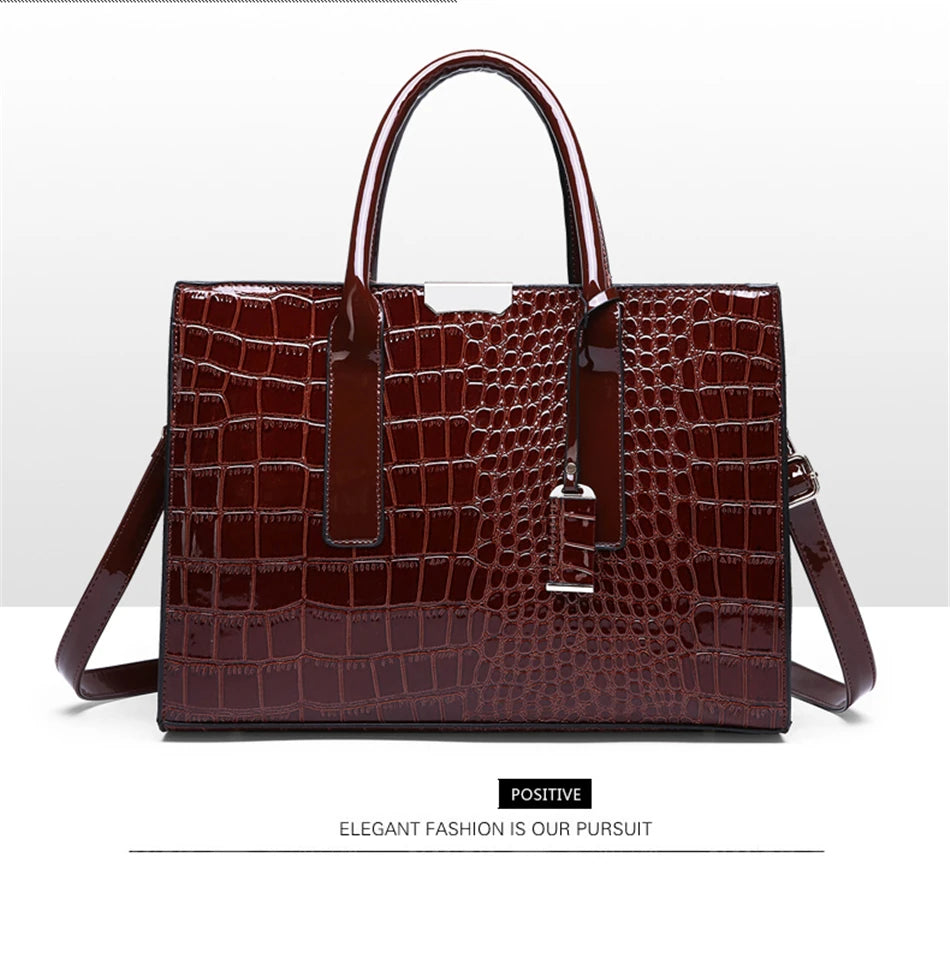 Crocodile Print Women Handbags and Purse Casual Tote Bags Top Handle Bags Large Capacity Patent Leather Crossbody Bags