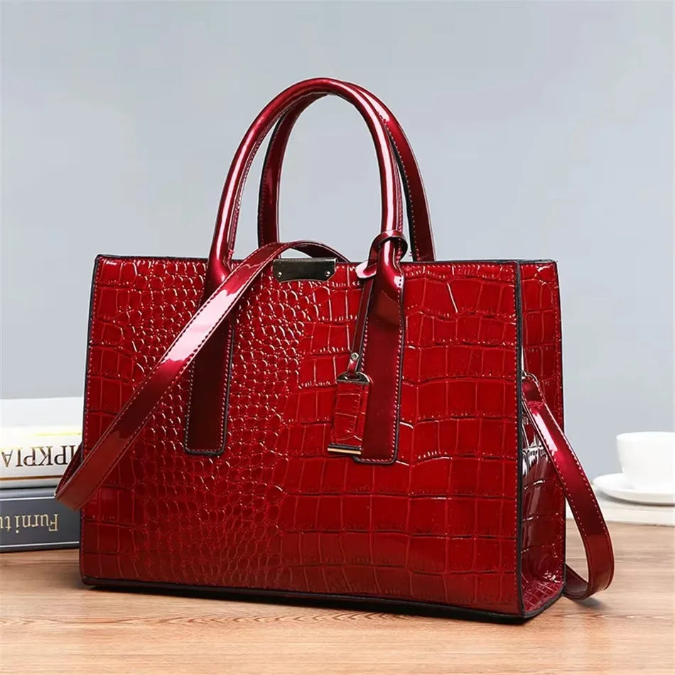Crocodile Print Women Handbags and Purse Casual Tote Bags Top Handle Bags Large Capacity Patent Leather Crossbody Bags