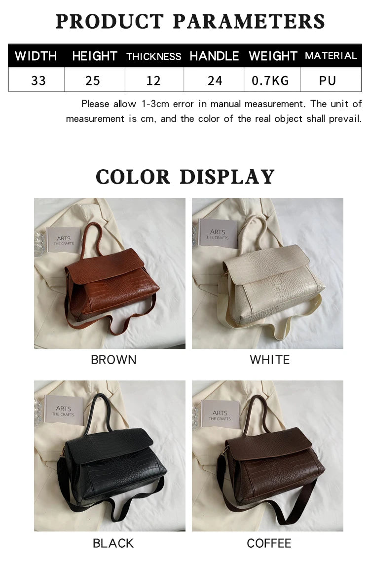 Women's Handbag Designer Crocodile Pattern Large Capacity Shoulder Bag 2022 Casual Pu Leather Messenger Bag