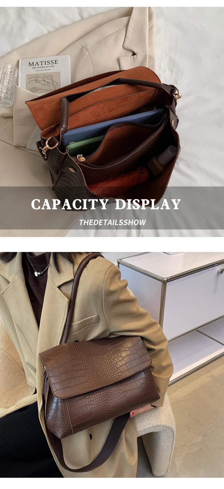 Women's Handbag Designer Crocodile Pattern Large Capacity Shoulder Bag 2022 Casual Pu Leather Messenger Bag