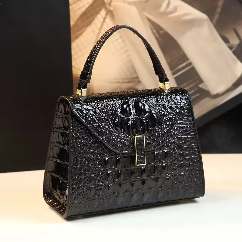 Crocodile Pattern Women's Bag Genuine Leather Crossbody Handbags High Quality Women's Small Square Bag Boston Bag Shoulder Bags