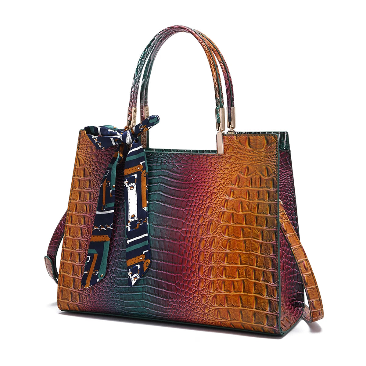 Elegant 3-Piece Crocodile Pattern Bag Set: Versatile Tote, Secure Crossbody & Chic Wristlet - Gradient Style for Every Occasion