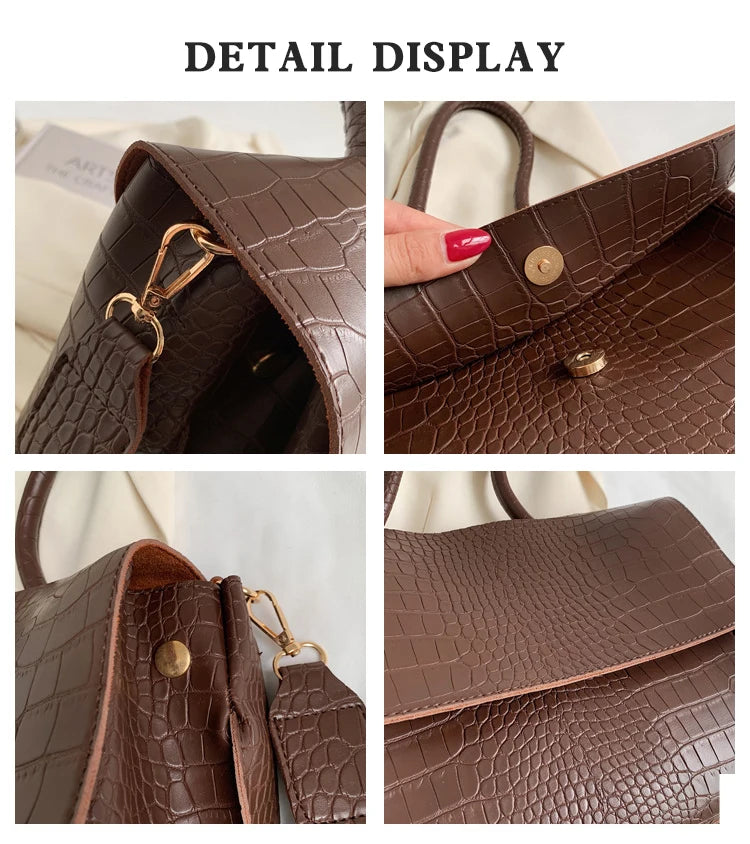 Women's Handbag Designer Crocodile Pattern Large Capacity Shoulder Bag 2022 Casual Pu Leather Messenger Bag