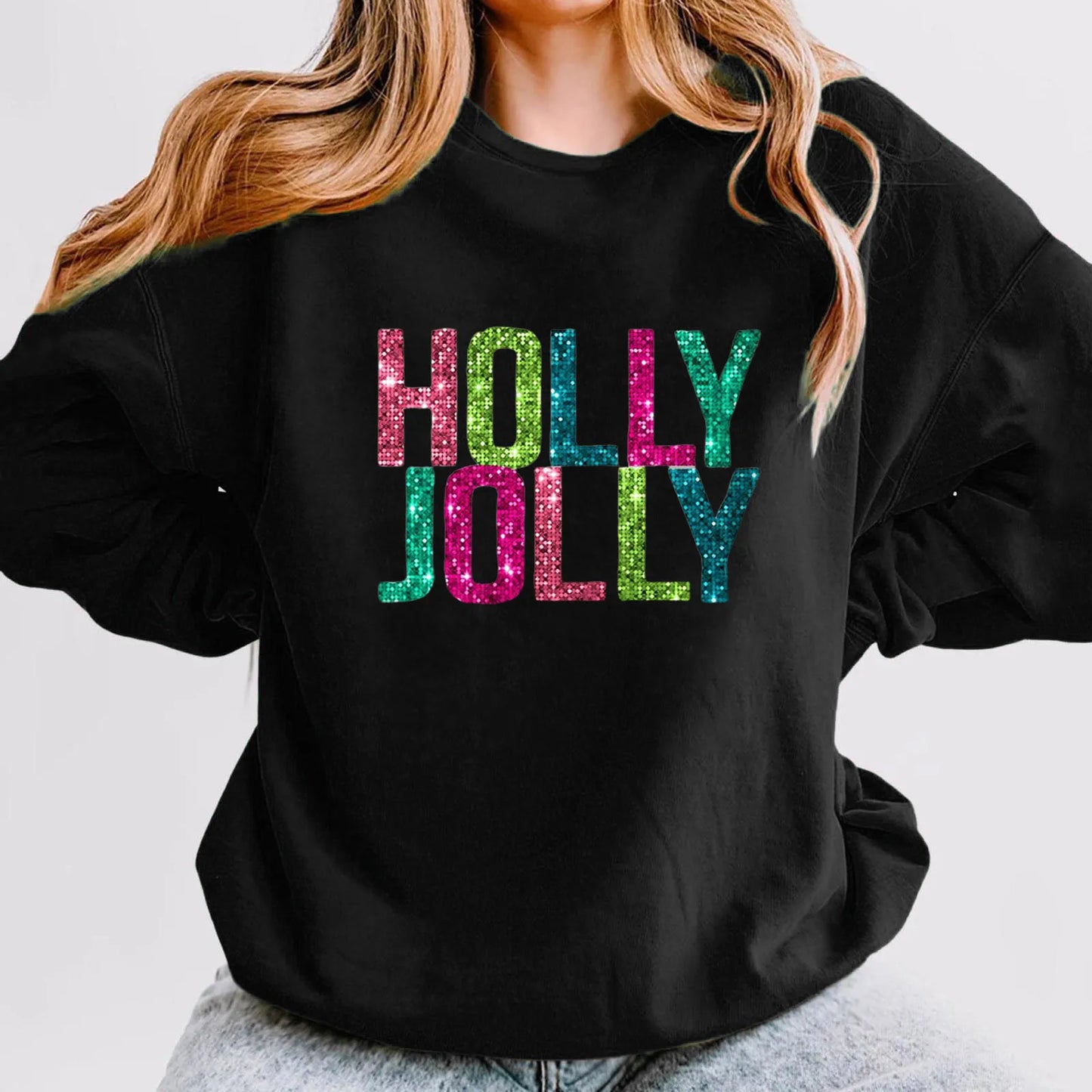 Christmas Casual Long Sleeves Y2k Hoodies Trend Holly Jolly Women'S Sweatshirts Colourful Letters Graphic Oversize Sports Suit